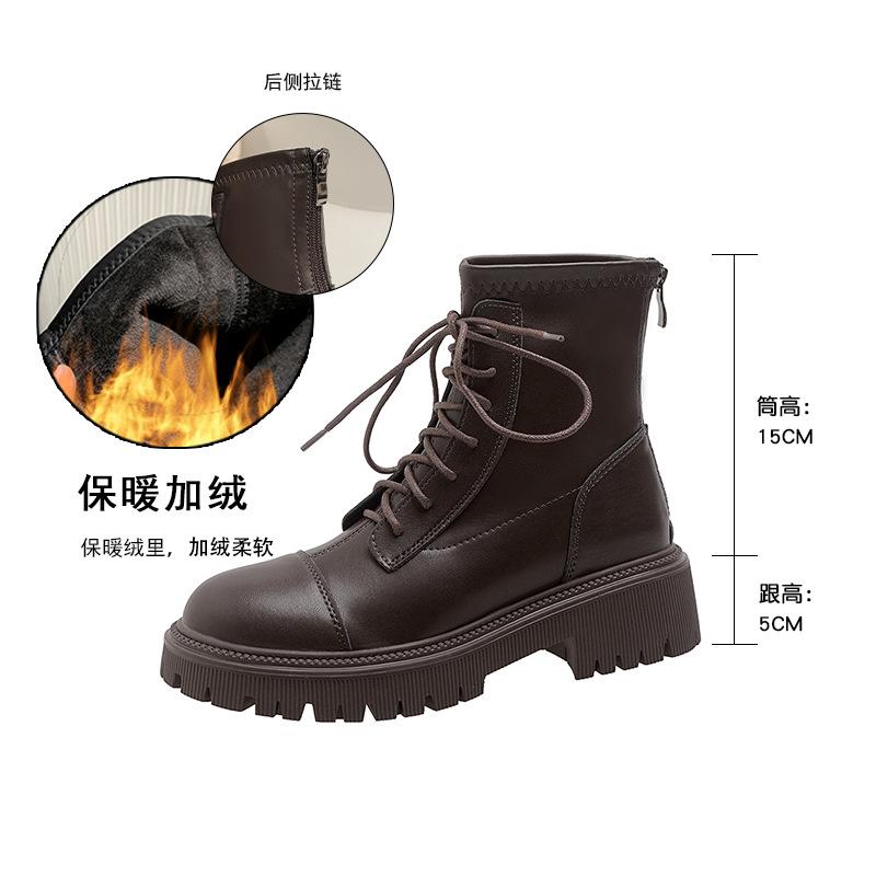 

Мартинсы на скрытой платформе, короткие ботинки, женская обувь, универсальные ботинки на платформе в стиле ретро, коричневые, 2025, новые женские ботинки на шнуровке на платформе 40