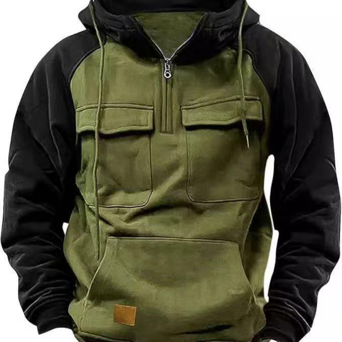 

2026 Men s American Style Heavyweight Fleece-Lined Hooded Motorcycle Zipper Sweatshirt XXXL армія зелений колір