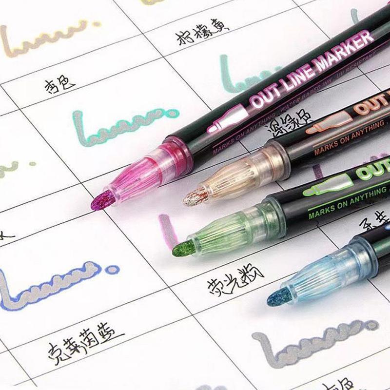 8/12/24/36 Farben Doppellinien-Konturenstifte, Selbstkonturierende Metallic-Marker, Glitzer-Schreib- und Zeichenstifte für Weihnachtskarten