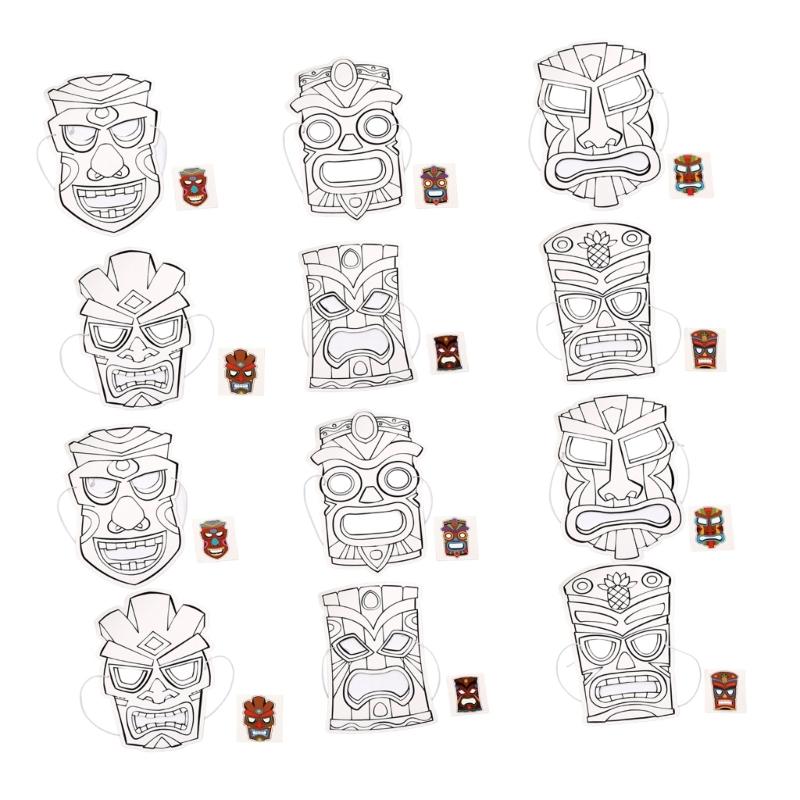 Classroom Project Island Masks, 12 Pack Paintable Paper Pulp Mask Set for Student Art Activities, Summer Party Crafts and Family DIY Use