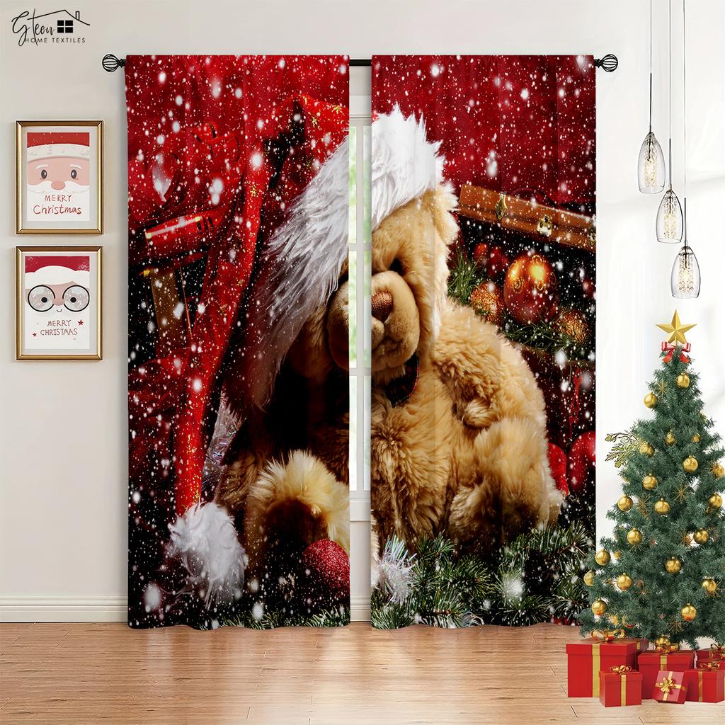 Christmas New Decorative Curtain Christmas Tree Santa Claus Gift Elk Pumpkin Carriage Festive Atmosphere 3D Printed Curtain