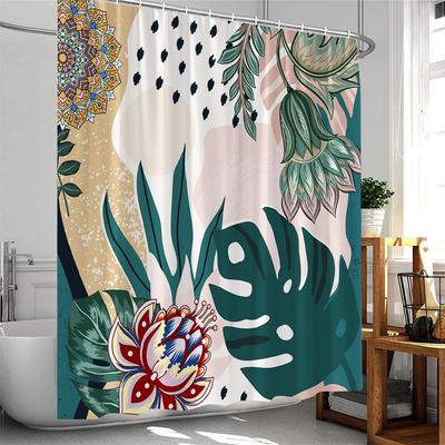 Boho Blumen Duschvorhang Abstrakt Bunte Böhmische Blumen Tropische Blätter Polyester Badezimmervorhang Badewanne Heimdekoration