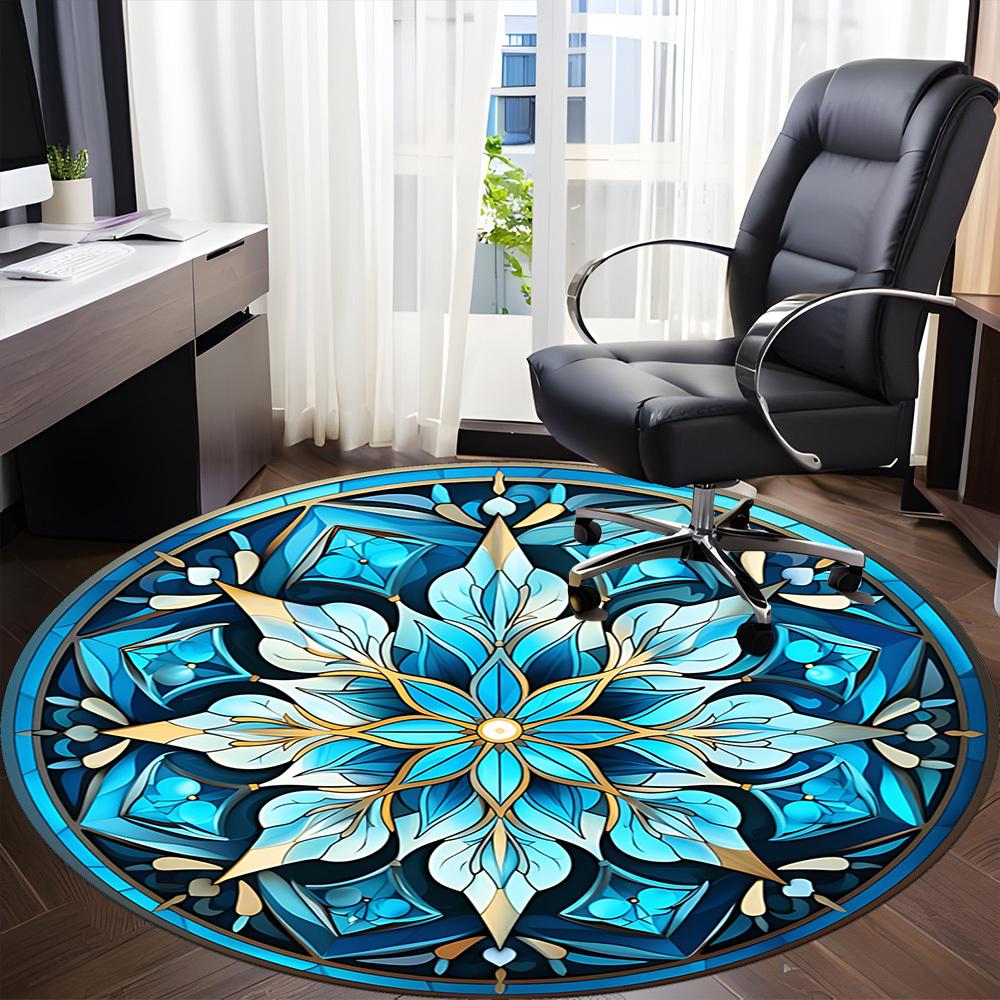 1pc Blue Floral Mandala Chair Carpet for Office Non-Slip, Machine Washable Rug for Office - Holiday DecorMachine Made yy251029108