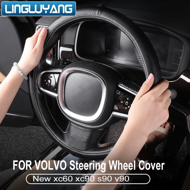 For Volvo 2017- S90 Xc90 Hand-stitched Steering Wheel Cover 2018 XC60 Leather Hand-stitched Steering Wheel Cover V90 S60