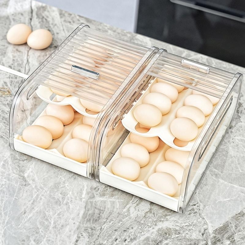 Egg Dispenser Container for Refrigerator Shelves, Rolling Egg Holder with Open Front Access and Plastic Build for Kitchen Storage, 32 x 17 x 14 cm