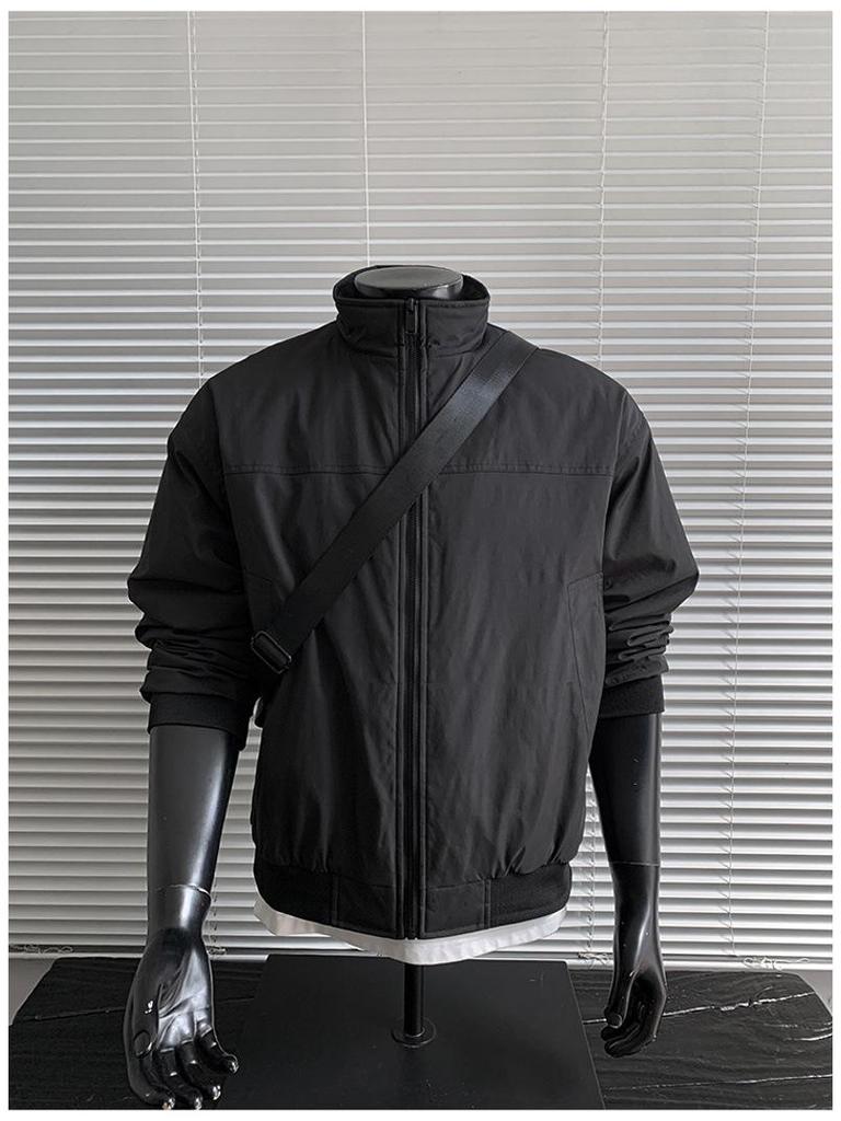 Herren High-End Baumwolle Workwear Bomberjacke - Stehkragen, Lässiger lockerer Coach-Stil für Herbst/Winter