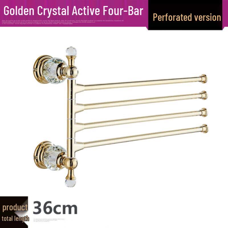 European Crystal Gold 4-Bar Bathroom Towel Rack
