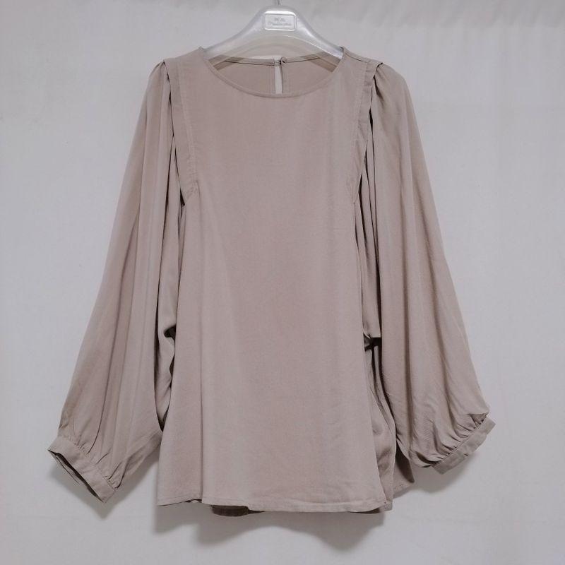 

Export Japanese Single Cut Label round Neck Pullover Lantern Sleeve Long Sleeve Shirt Female Tencel Elegant Versatile Top Stylish Autumn Soil camel 38