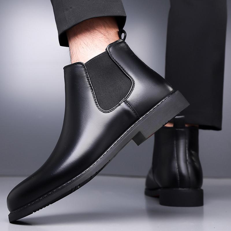 New Chelsea Boots for Men Black Sole PU Ankle Business Round Toe Slip-On Men Boots Size 38-48 Men Shoes Casual Slip-On Man Boots