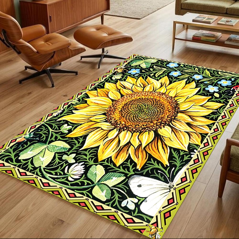 Sunflower Field Pattern Non-Slip Home Carpet Design for Office Decor Living Room Bedroom Gift
