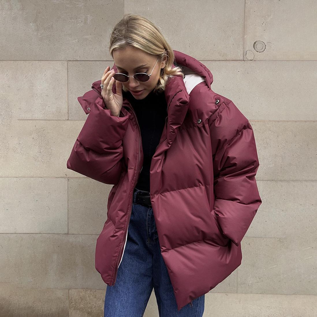 

Хлопковая куртка Осенняя и зимняя хлопковая куртка Женская свободная хлопковая куртка Свободные топы куртки S вино красного