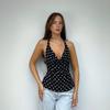 Women’s Halter Top – Polka Dot Print Sleeveless V Neck Cami Shirt with Front Twist Detail, Casual Summer Going Out Blouse