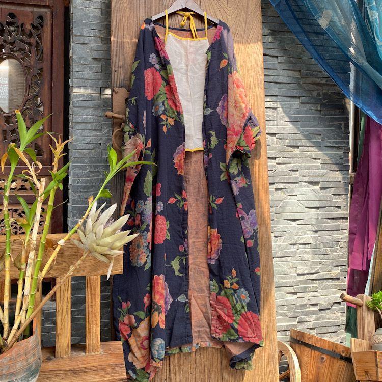 Johnature Women Vintage Print Floral Shirts Red Seven Sleeve Tops Summer Chinese Style Women Long Blouses