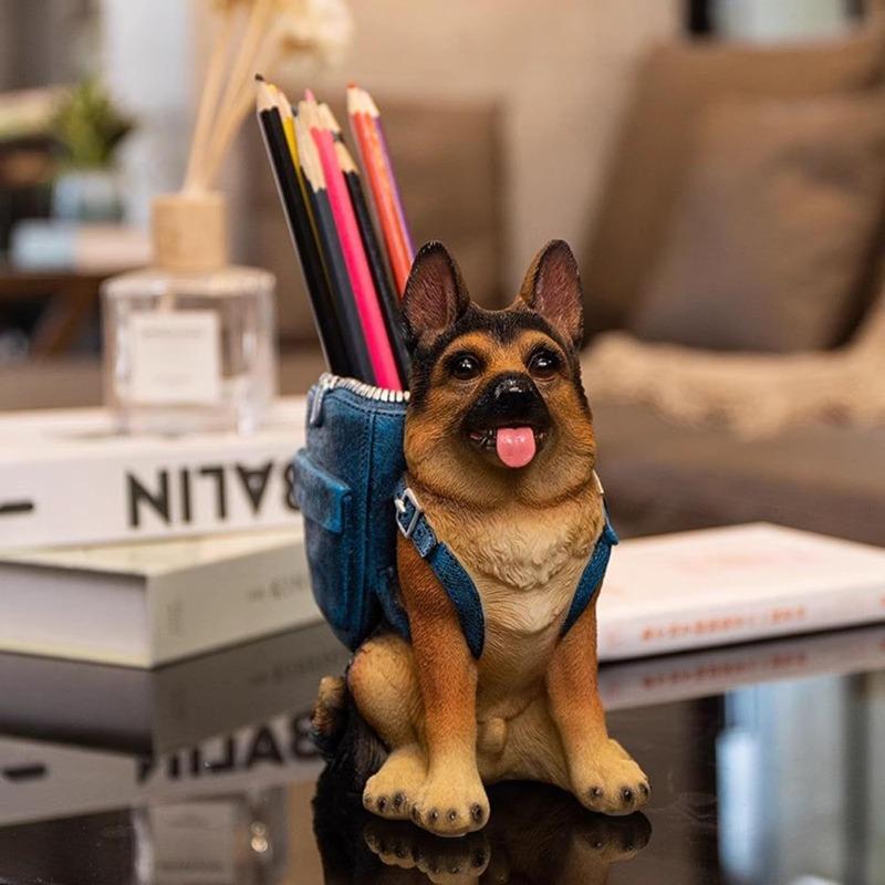 Artistic German Shepherd Pen Holder, Miniature Figurine for Living Room TV Cabinet, Unique Home Decorative Craft