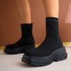 Flying knitted socks boots thick heel cigarette boots women's thick-soled muffin bottom short tube breathable short tube single boot large size Martin