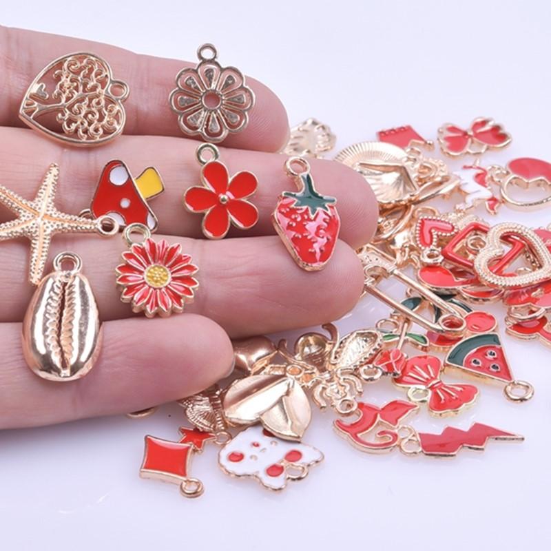 Mix Color Red Enamel Charm Strawberry Mushroom Heart Random Charms For Jewelry Making Bulk DIY Bracelets Earrings Pendants Bulk