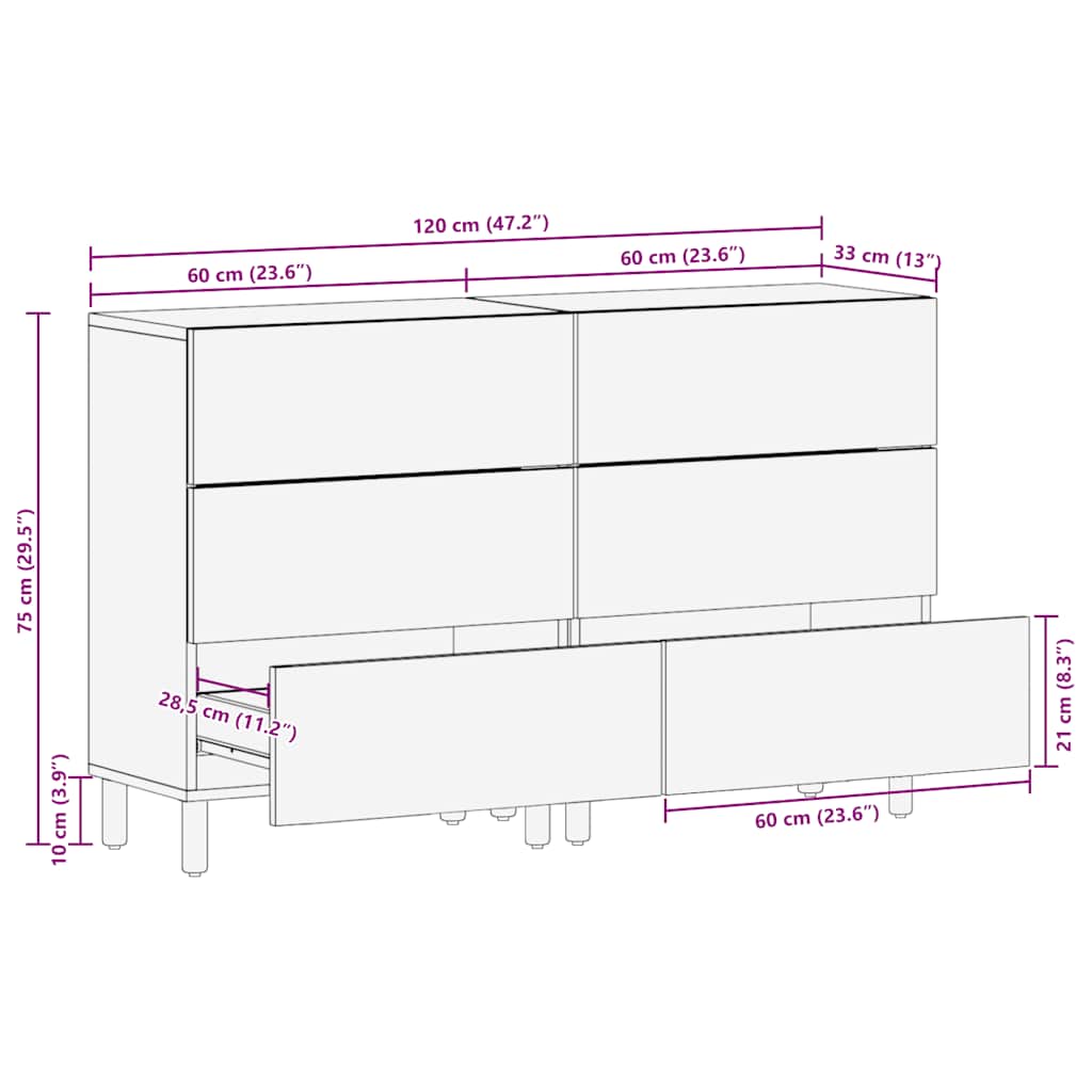 Sideboards 2 pcs Brown 60x33x75 cm Solid Mango Wood