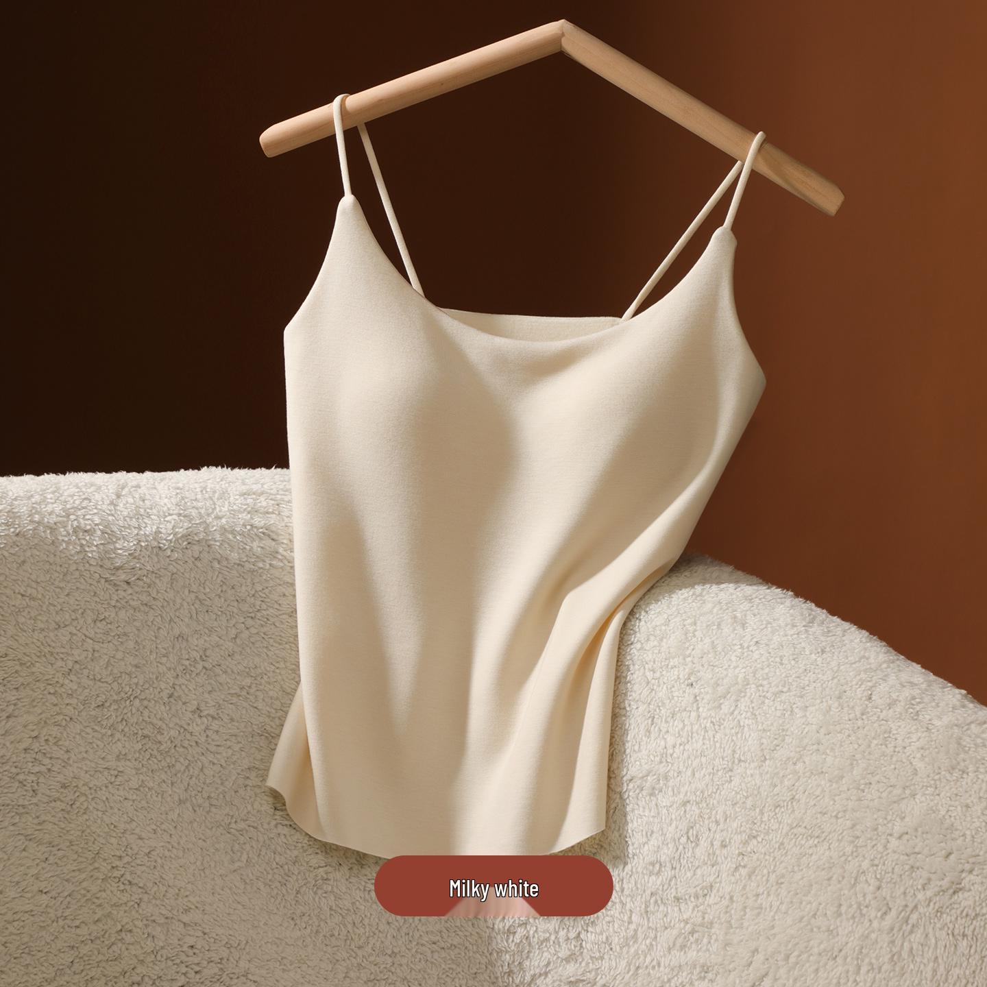 

Women s Fleece-Lined Camisole Vest: Thermal, Padded, Bra-Free, Elegant Back, Wearable Outside or as Winter Base Layer. L (50-60 kg) вершковий/білий