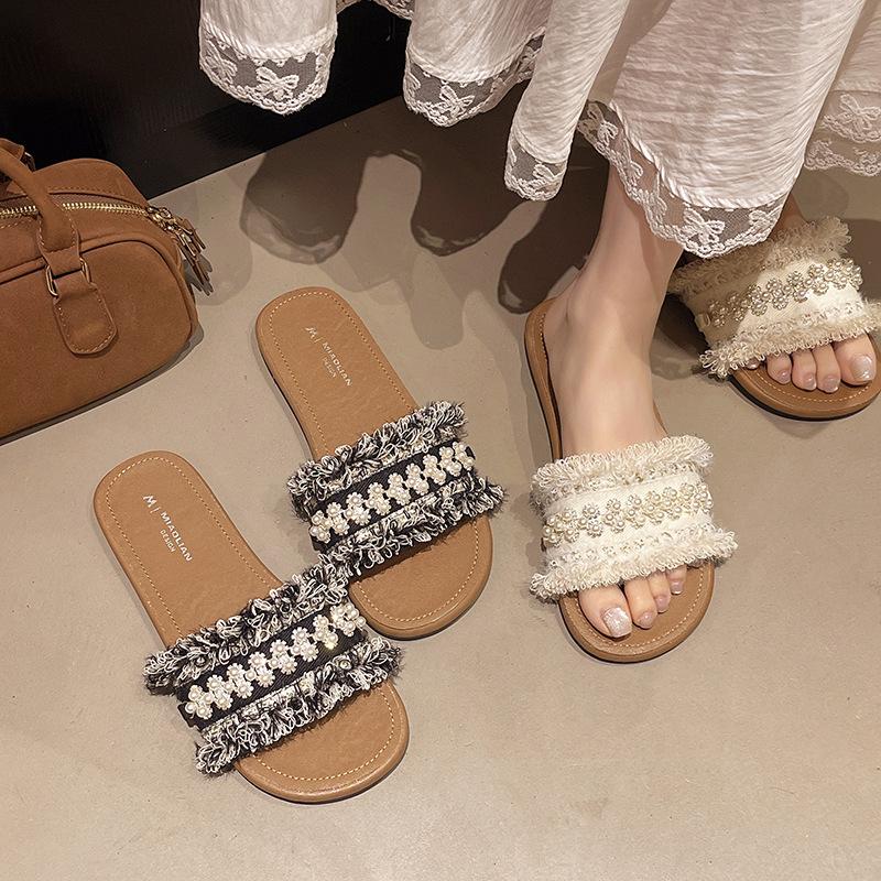 Xiaoxiangfeng Soft-soled Slippers Female 2025 Summer New Canvas with Skirt Fairy Wind Beach Sandals