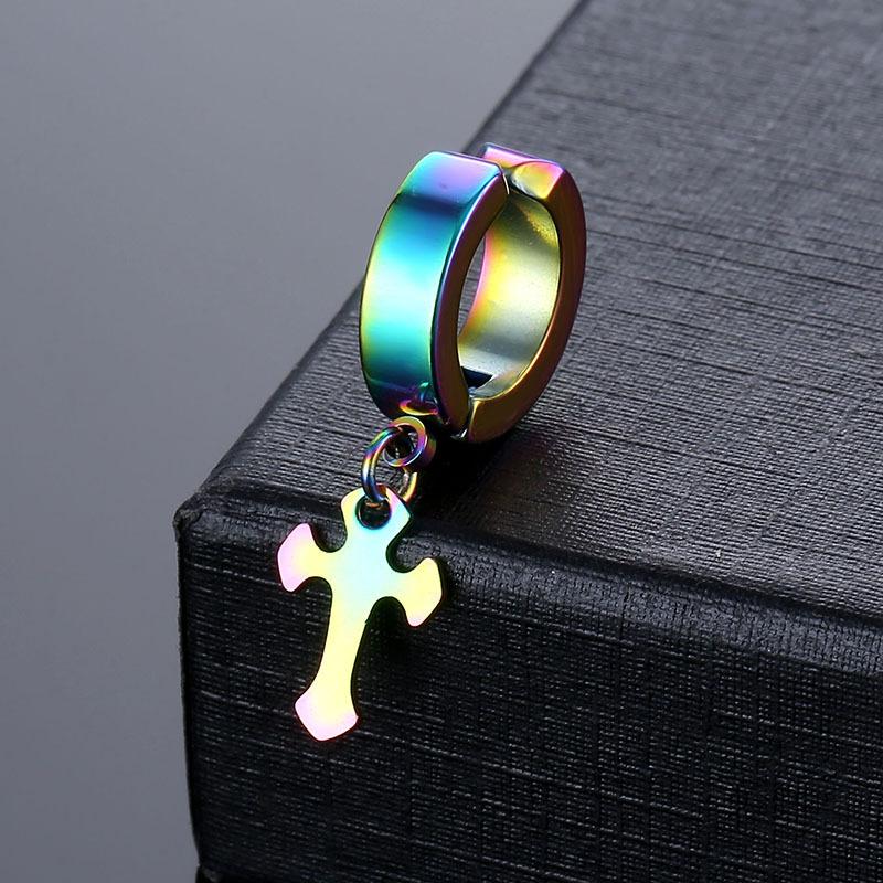 Titanium Steel Cross Pendant Ear Cuff Punk Ear Clip for No Piercing Unisex