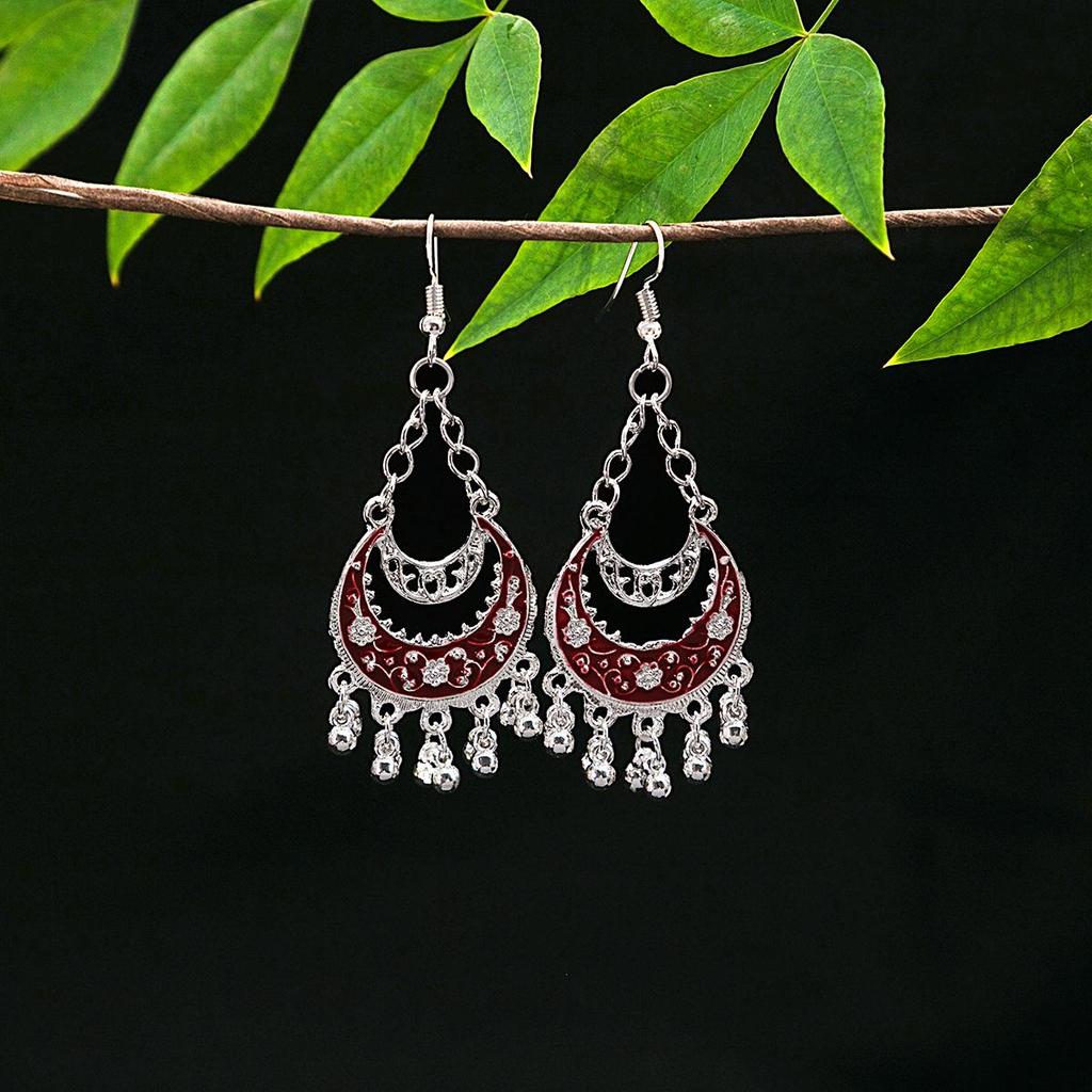 Vintage Ethnic Miao Silver Teardrop Tassel Earrings