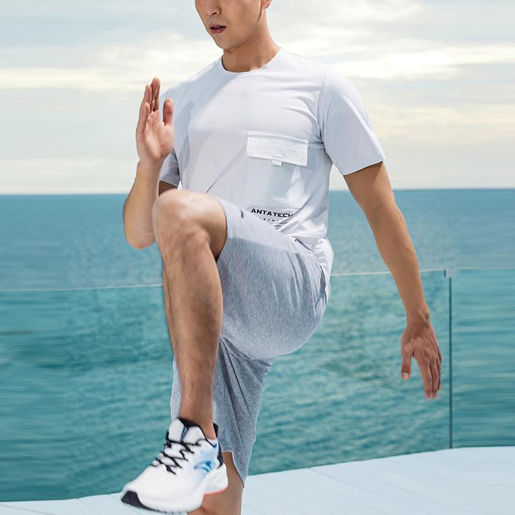 Anta Pocket Casual Crew Neck T-Shirt Men Tops Misty-Grey 952227109-1