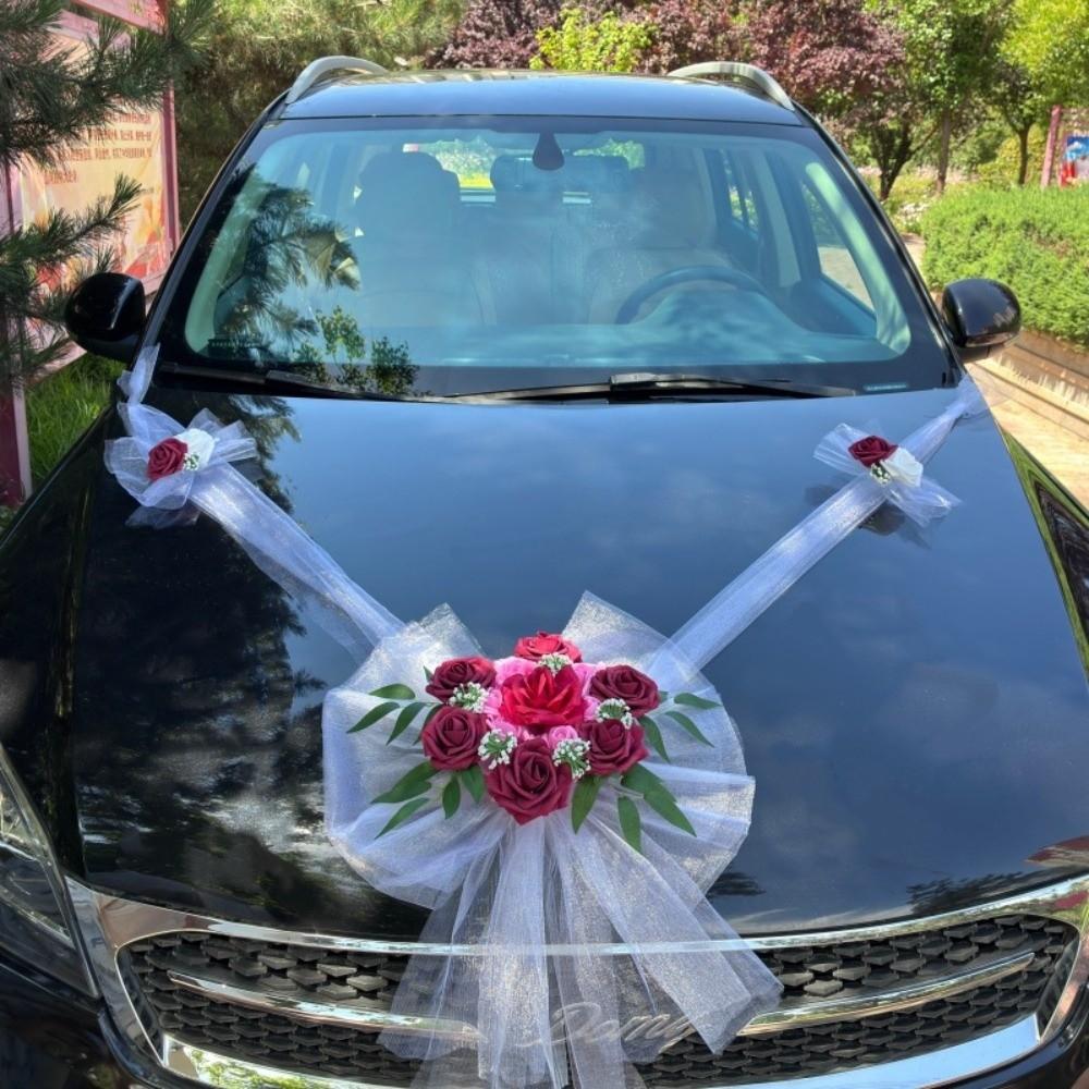 Decorazione per Auto Nuziale Senza Pollini Nastro di Garza Multicolore per Auto Fiocco 'Just Married'
