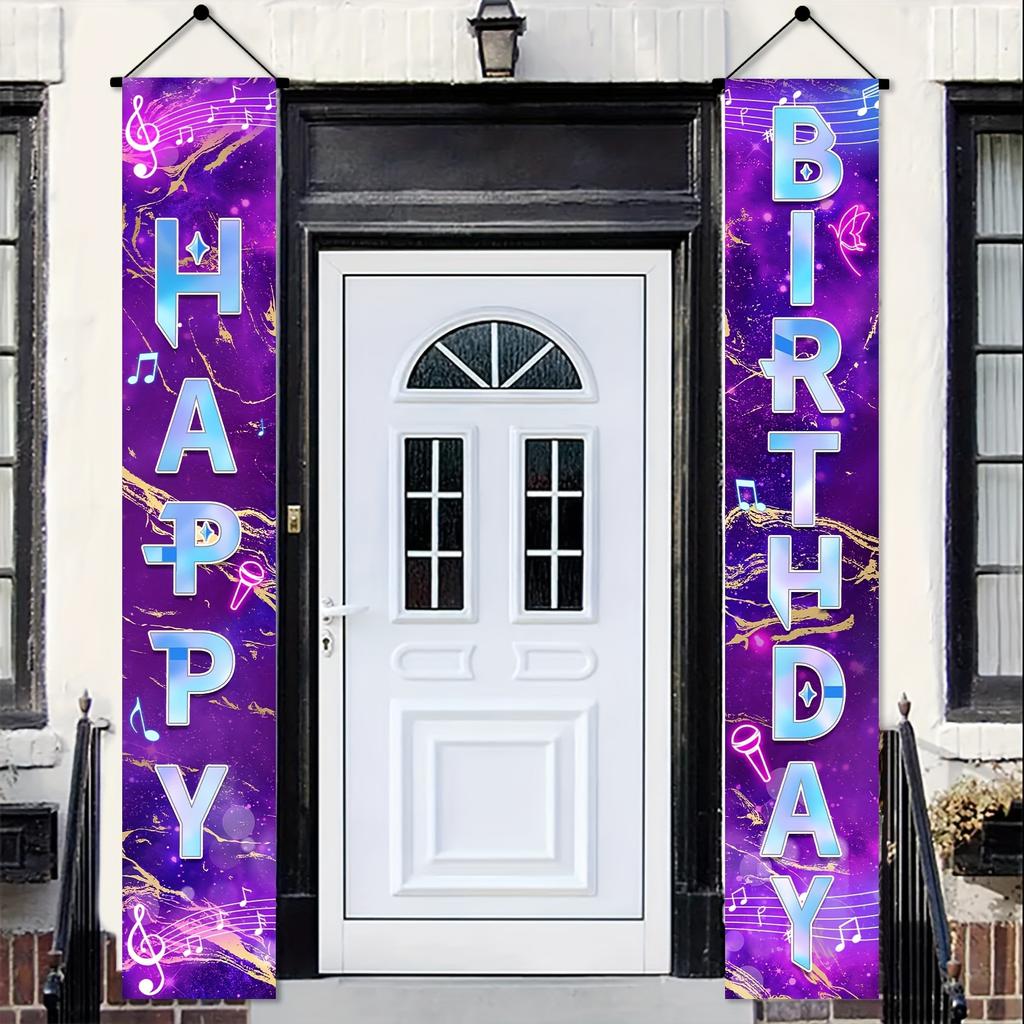 1Set Neon Happy Birthday Banner Couplet Porch Backdrop, Music Theme Party Decor & Photo Props for Birthday Party Favors