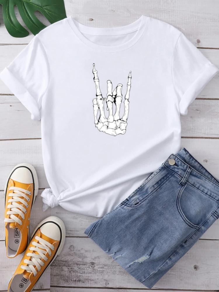 Women T Shirt Skull Hand Print T Shirt Short Sleeve O Neck Loose Women Tshirt Ladies Tee Shirt Tops Clothes Camisetas Mujer