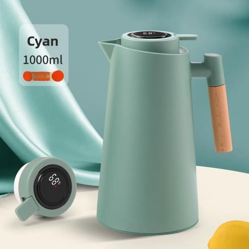 New Durable Temperature Display Vacuum Thermal Flask 1 L Wooden Handle Insulation Kettle Large Capacity with Lid Smart Thermos