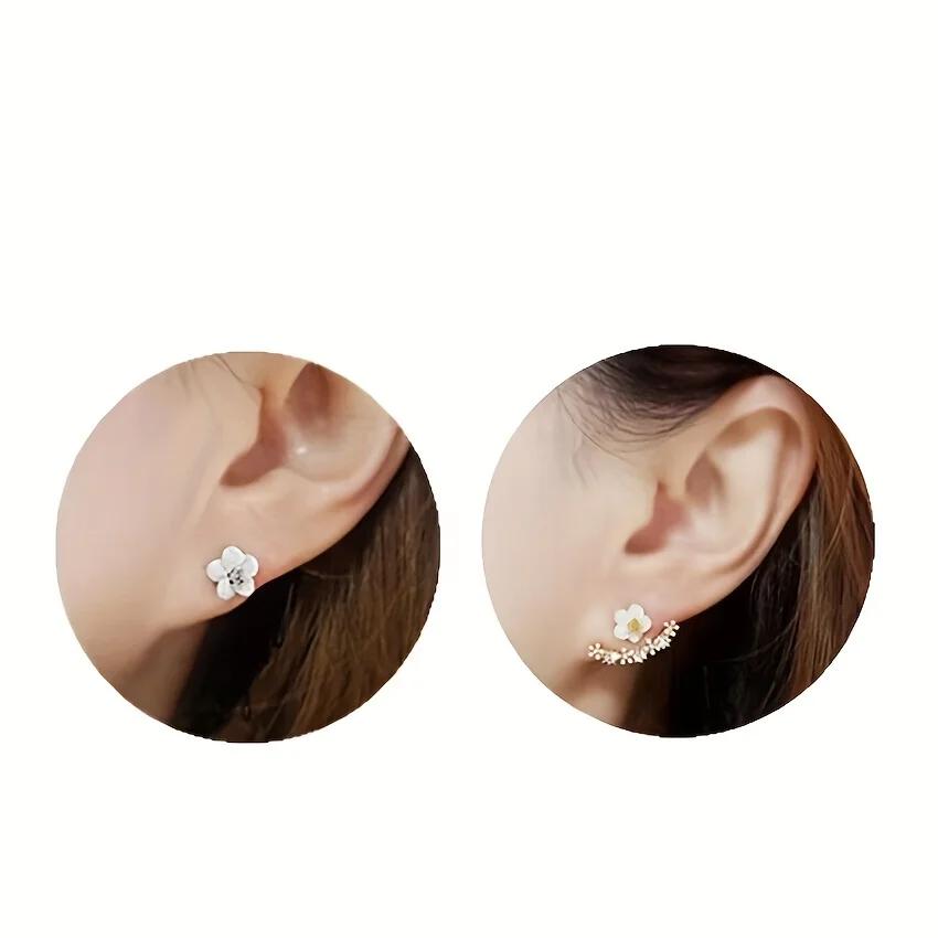 Korean Fashion Earrings, Back Hang Stud Earrings, Trendy Floral Jewelry for Women Gift