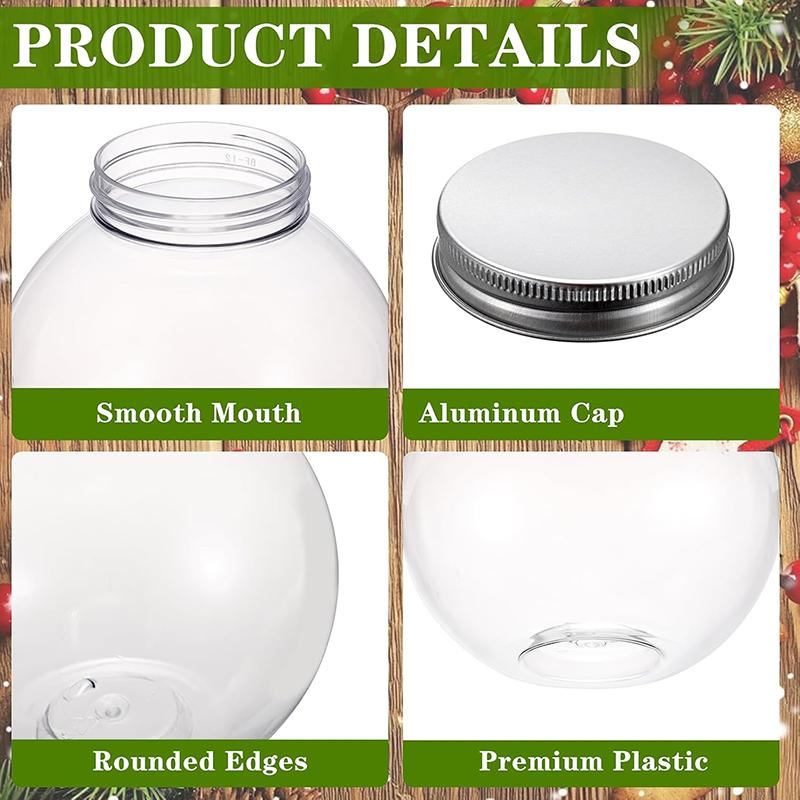 WTEMPO Classic Plastic Bottles with Aluminum Caps Round Shaped Design Crafts DIY Fillable Bottoles Christmas Festive Home & Kitchen Party Supplies