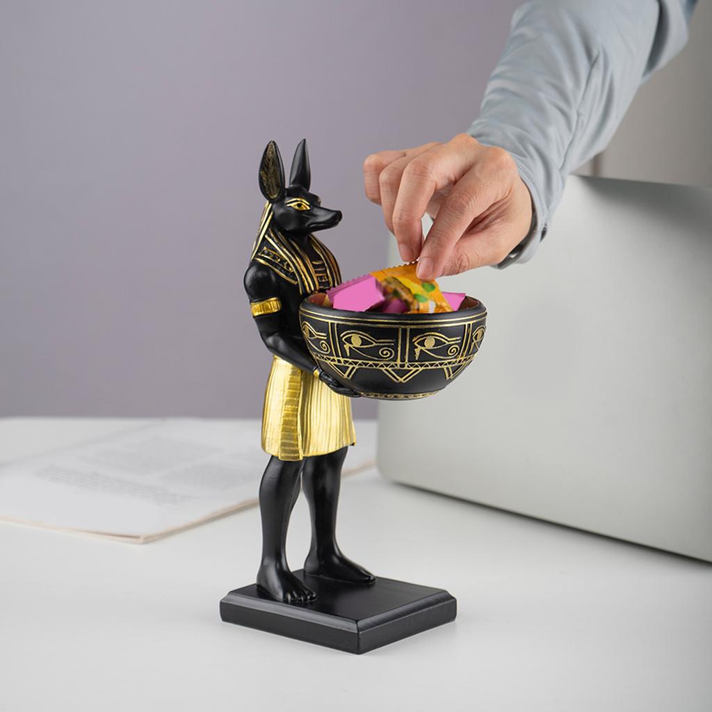 25cm Egyptský Bůh Anubis Socha s Miskou Stolní Vstupní Dekorace Obývací Pokoj Anubis Figurka Starověký Egypt Umělecká Socha Dárek