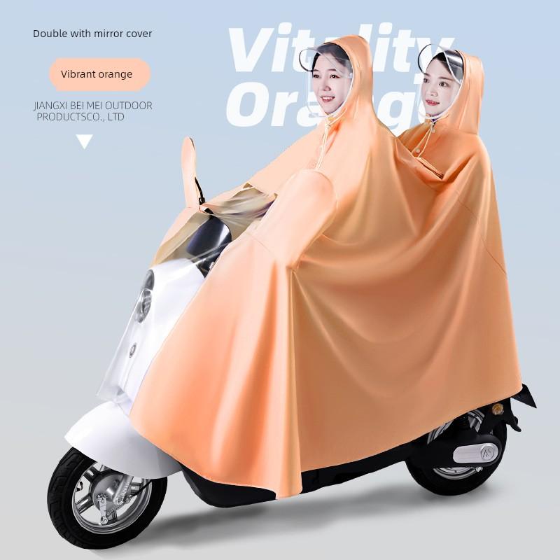 Regenmantel für Elektroroller, Doppelsitz, Eltern-Kind, Langer Stil, Ganzkörper, Starkregen-Schutz, Motorrad-Spezifisch, Transparenter Regenponcho
