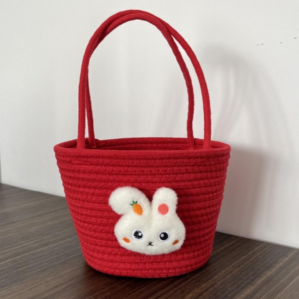 Cartoon Rabbit Storage Basket Soft Cotton Rope Organizer Rabbit Decoration Basket Lightweight Easter Gift Bag For Living Room