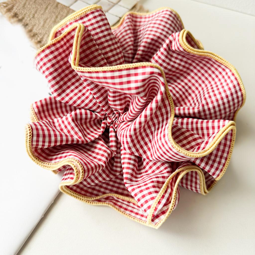 Retro Korean Style Plaid Ruffles Double Layer Hair Ties for Women and Girls Fashionable Oversized Scrunchies