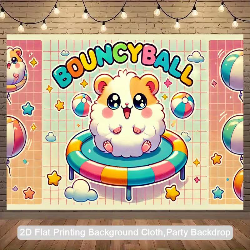 2D Kawaii Hamster Hintergrundtuch, Pastell-Gitter-Stil mit Sternen und Wolken Wanddekoration