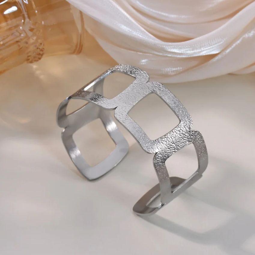 Modern Geometric Open Bangle for Women Stainless Steel Bangle Minimalist Silver Tone Adjustable  Jewelry Gifts