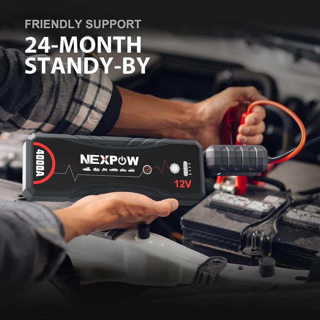 Jump Starter 4000A Peak, 12V Portable Battery Booster for Gas Engines Up To 10.0L, with LED Light & USB QC3.0