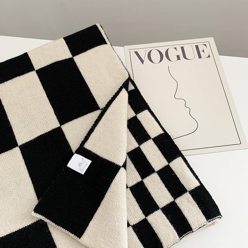 

Ins Chessboard Checker, винно-красный шерстяной шарф, женский осенне-зимний утолщенный теплый вязаный шарф для студентов, мягкий ONE SIZE