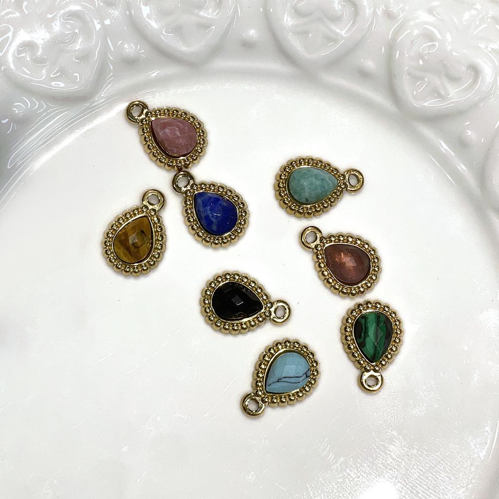 3Pcs, Natural Stone Teardrop Faceted Pendant 11x15mm Golden Bezel Frame Charm for DIY Necklace Jewelry Making