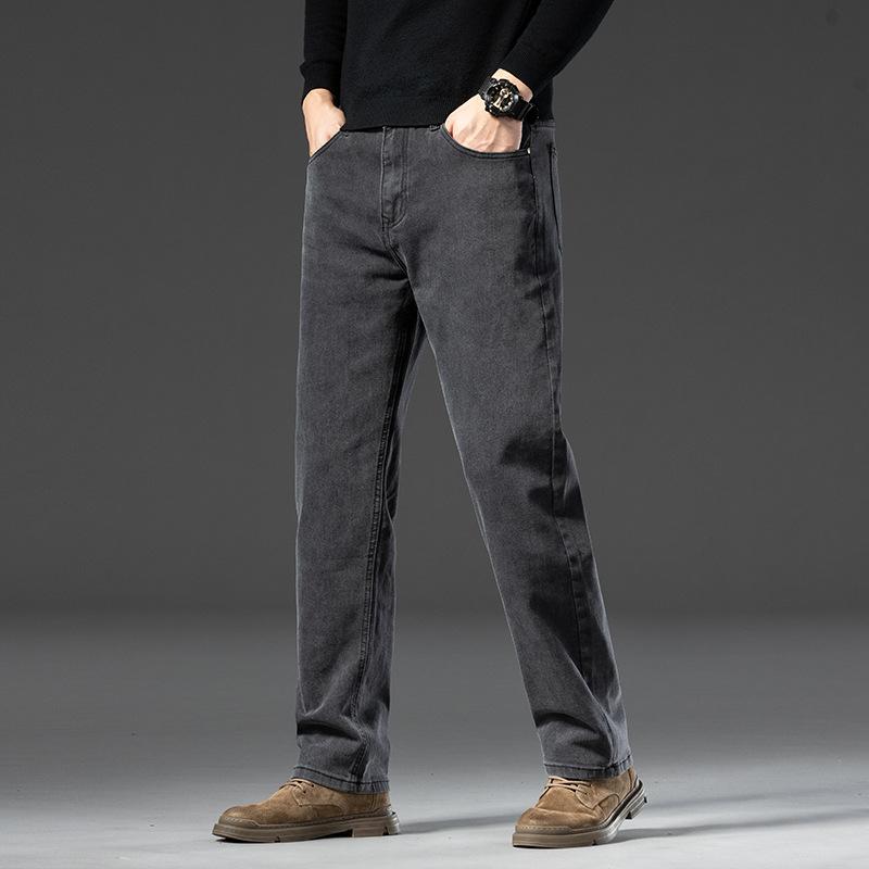 Jeans Men's Autumn And Winter Thick Elastic Casual Trendy Versatile Straight-leg Loose Jeans Men's Straight-leg Pants