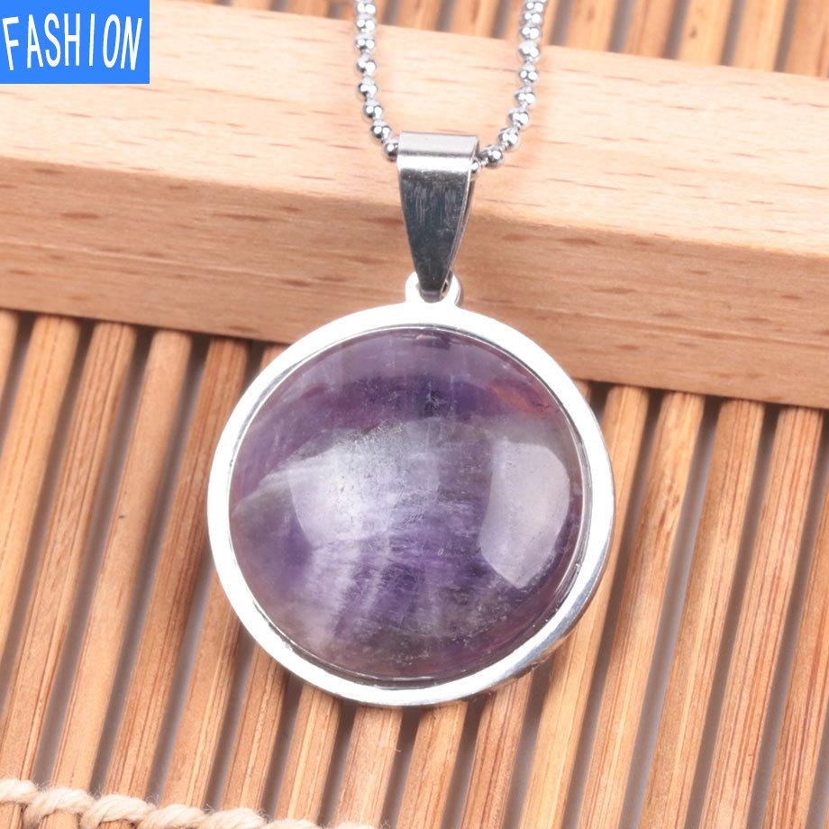 Collar De Cristal Natural De Moda con Personalidad Europea Y Americana De Acero Inoxidable De Piedra Plana Simple para Mujer