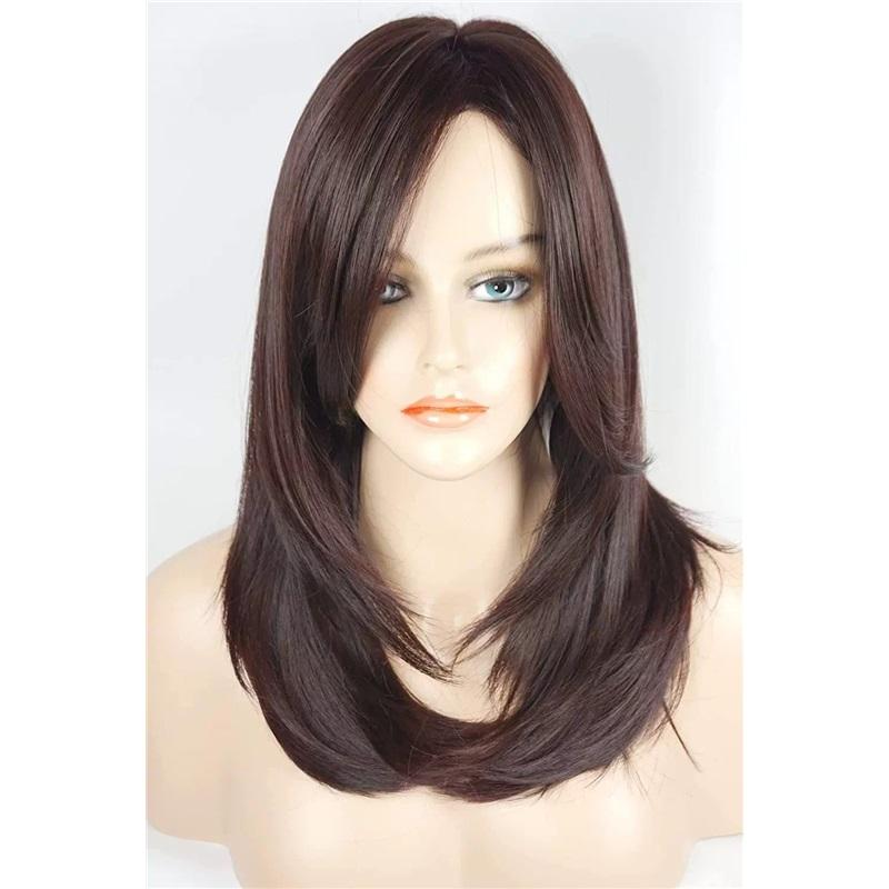 Synthetic Natural Layered Wave Wigs For Women Ombre Brown Blond Black Hair with Bangs Heat Resistant Fibre