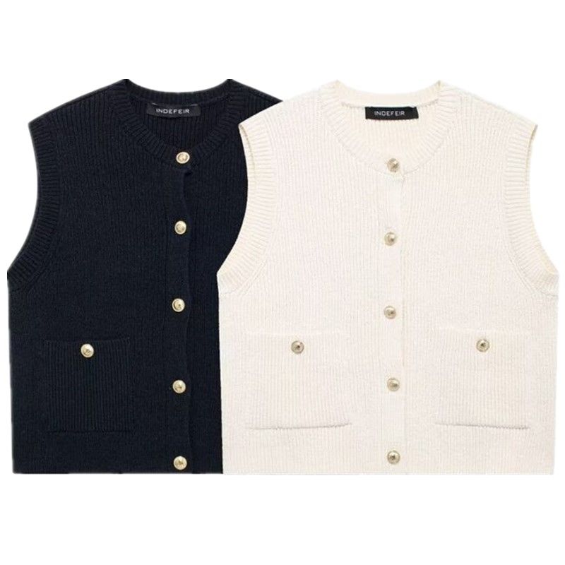 Fashion Style 2024 Autumn New Women's Breasted Easiest for Match Show Thin Black Easiest for Match Knitting Vest 6771104