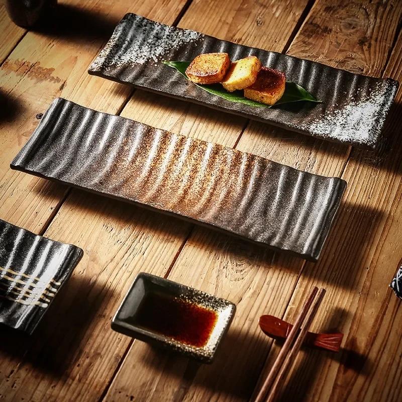 Japanese Sushi Sashimi Rectangular Plate Western Dessert Snack Dishes Commercial Creative Long Plates Cross-border Ceramic Dish