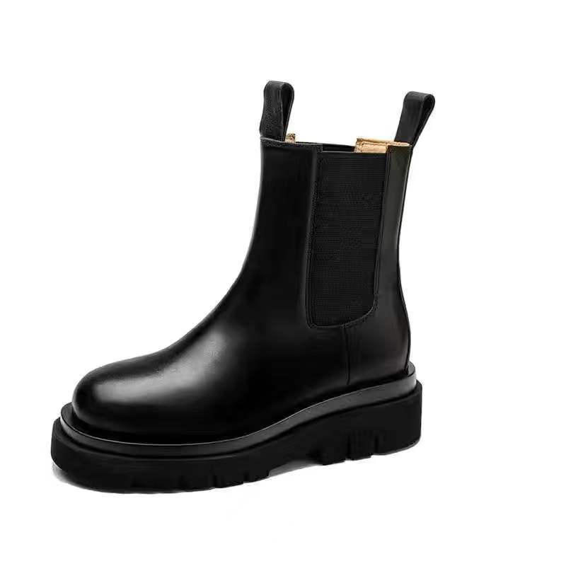 

Та же обувь, что и у интернет-знаменитостей, ботильоны челси на платформе из мягкой кожи, большого размера, средней высоты, ботинки Мартин, женские ботинки в британском стиле, ботинки рыцаря 35