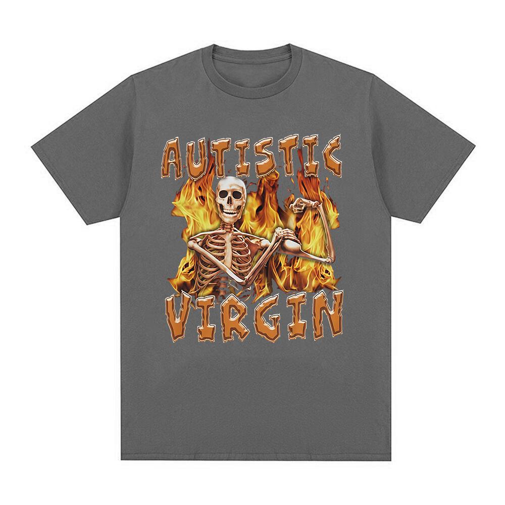 Autist Jungfrau Lustiger Skelett Autismus Meme T-Shirts Herrenbekleidung Vintage Gothic Kurzarm T-Shirt Baumwolle Oversized T-Shirt