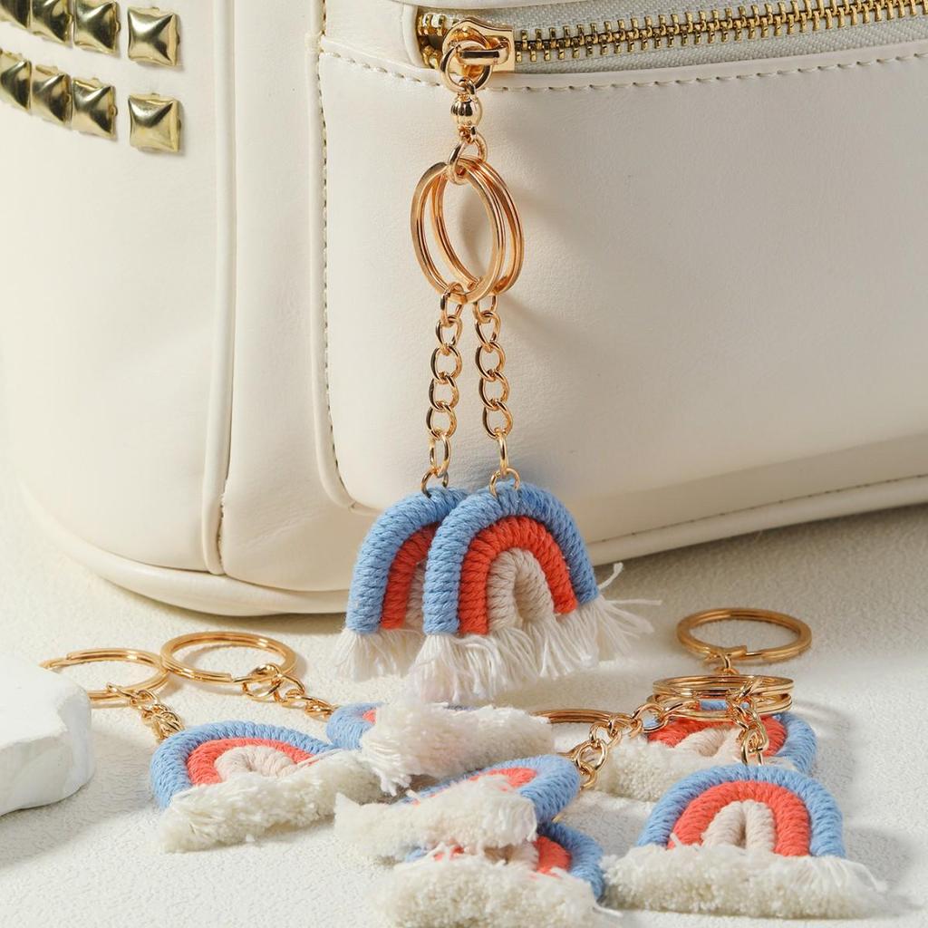 Handmade Rainbow Knitted Jewelry Keychain Pendant - Stylish Woven Accessory