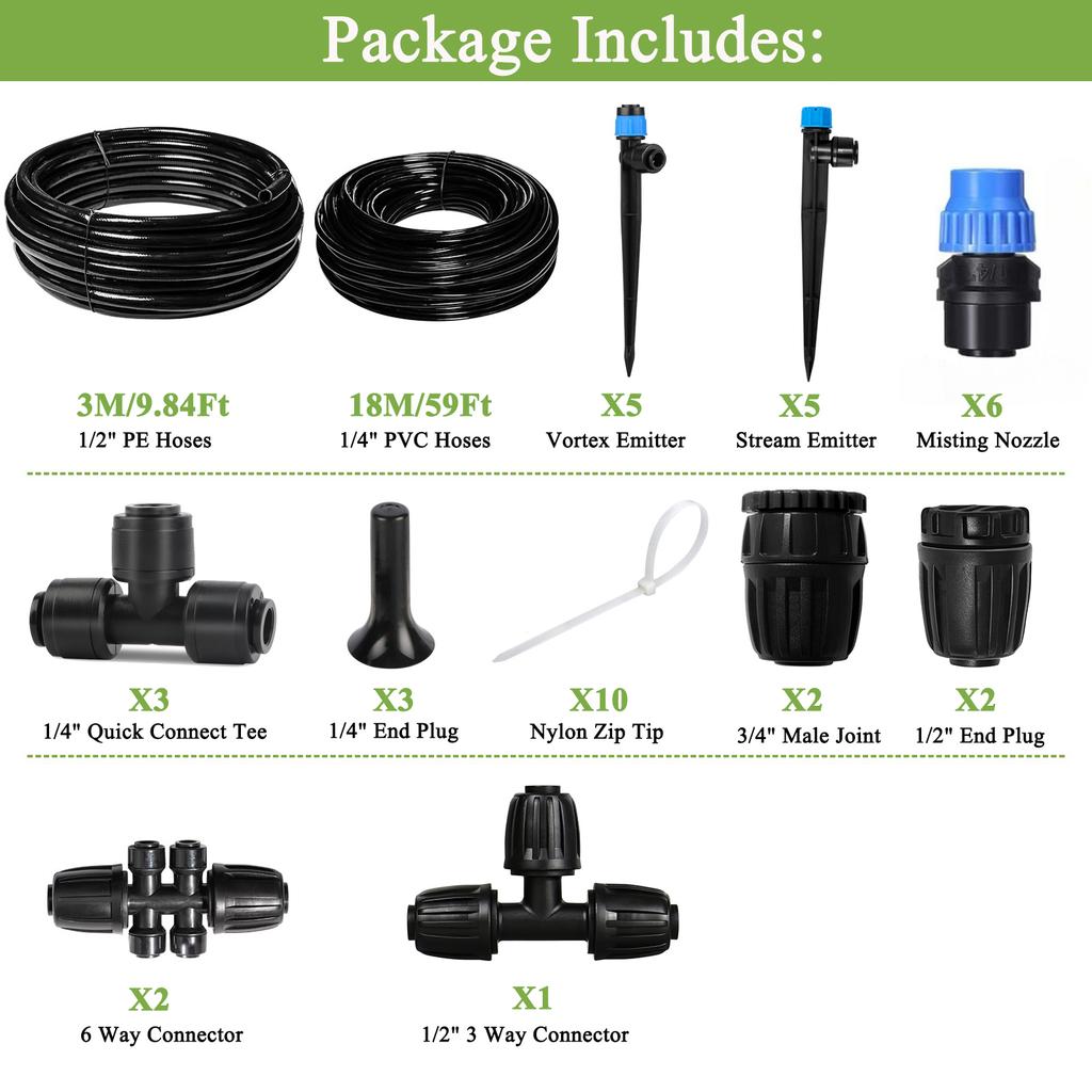 Drip Irrigation System Adjustable Premium Irrigation System for Garden Raised Beds Complete Drip Irrigation Kit W/ Drip Emitters